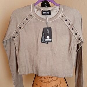 DOLLSKILL DARKER WAVS XXL LONG-SLEEVED FREQUENCY RAGLAN TOP BEIGE